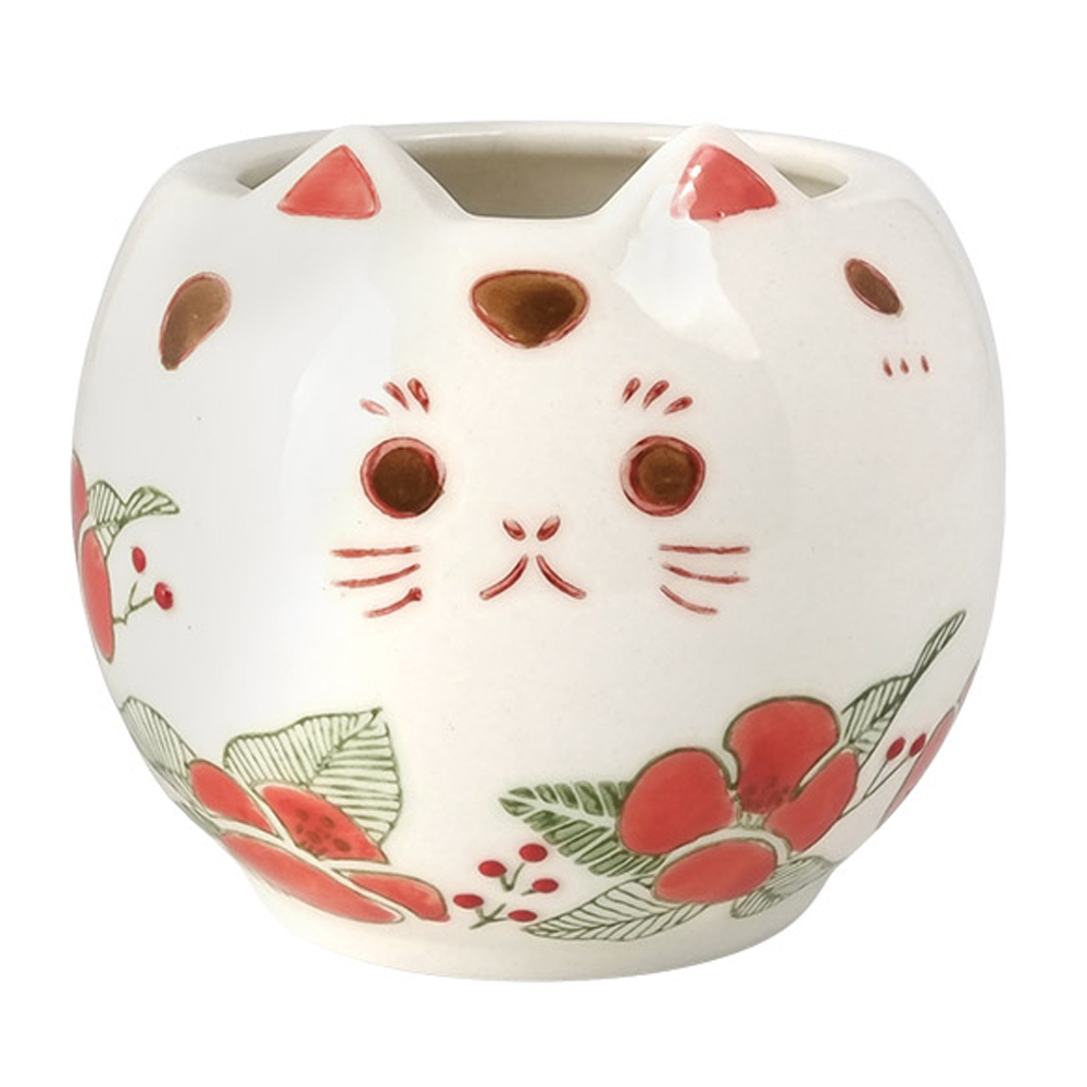 【迎春・新年のお正月飾りに】陶器だるま 猫 ねこフラワーアレンジ フラワーポット