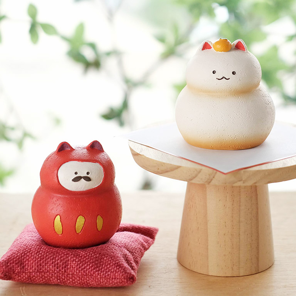 【迎春・新年のお正月飾りに】ころっとレジンオーナメント だるま&鏡餅 猫 ねこ オブジェ インテリア
