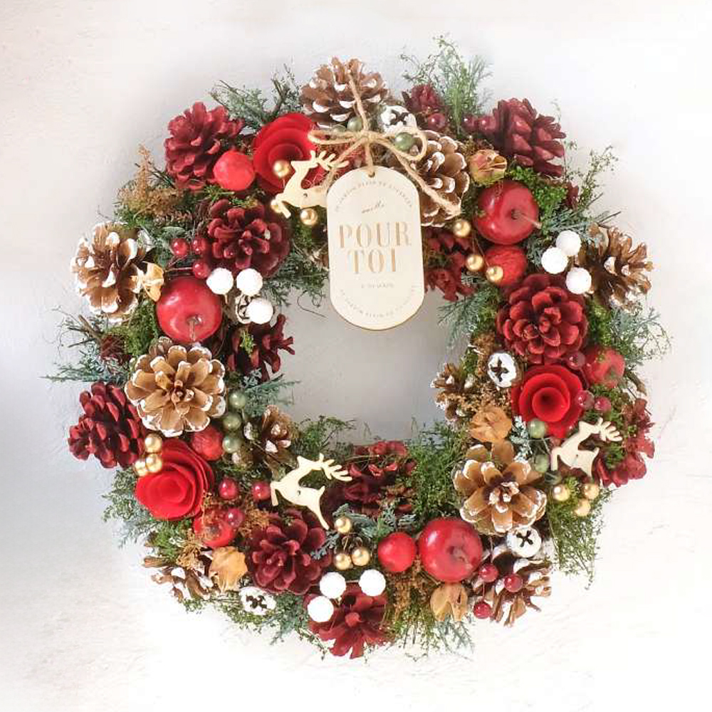 【クリスマス】ナチュラルリース レッドナチュラル ナチュラルレッドクリスマス トナカイ