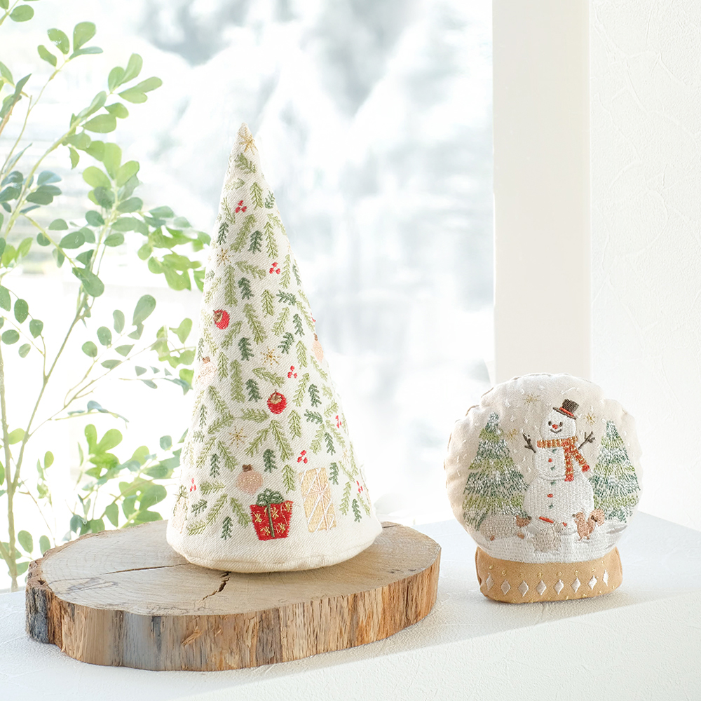 【クリスマス】刺繍オーナメント ツリー&スノードーム