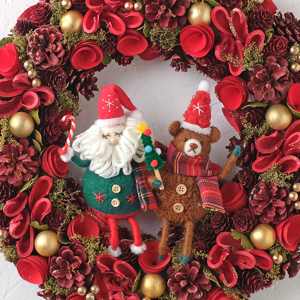 【クリスマス】羊毛フェルトオーナメント サンタ&テディベア