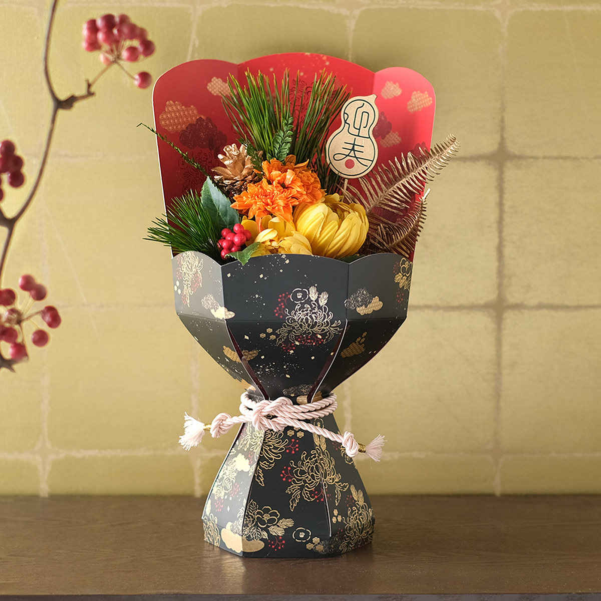 【お正月】ラクブケスタンド M＆L 花蒔絵 金の箔押し 飾り 鉢