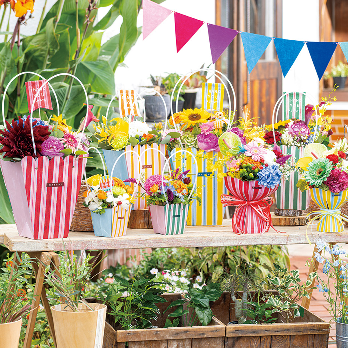 【ギフトやラッピングに】マルシェバッグ フラワーアレンジ ギフトバッグ 母の日 プレゼント