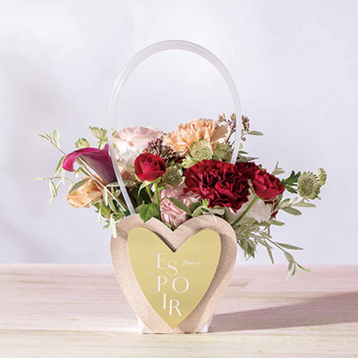 【ギフトやラッピングに】スパークルハートバッグ フラワーアレンジ ギフトバッグ 母の日 プレゼント