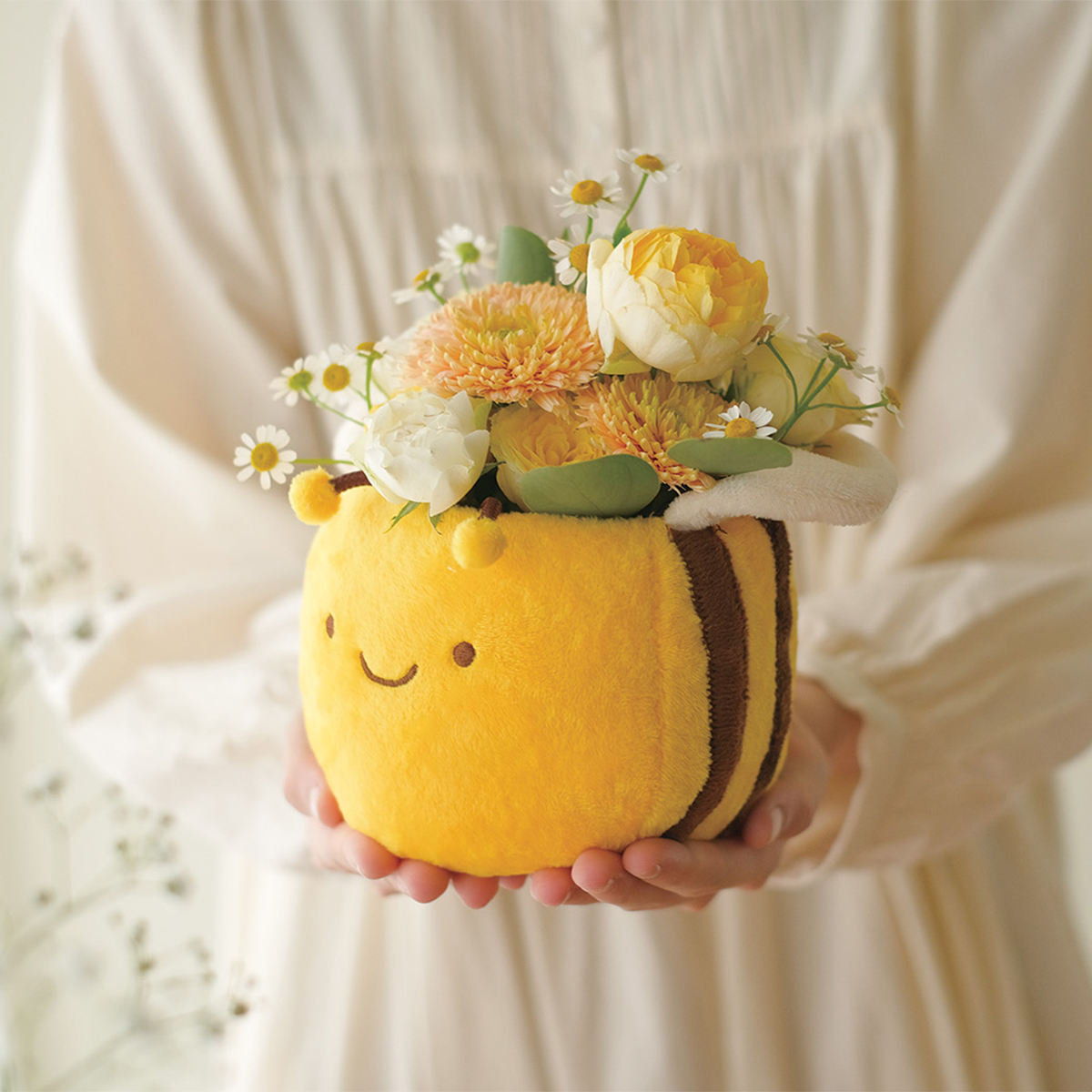 【フラワーアレンジやインテリアに】ふわふわミツバチポット フラワーポット プランター 植木鉢 プレゼント