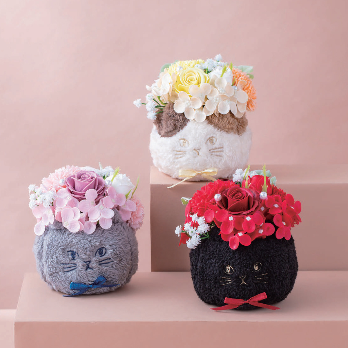【スペシャルギフト】ふわふわネコポットソープフラワー 母の日 お祝い プレゼント 猫