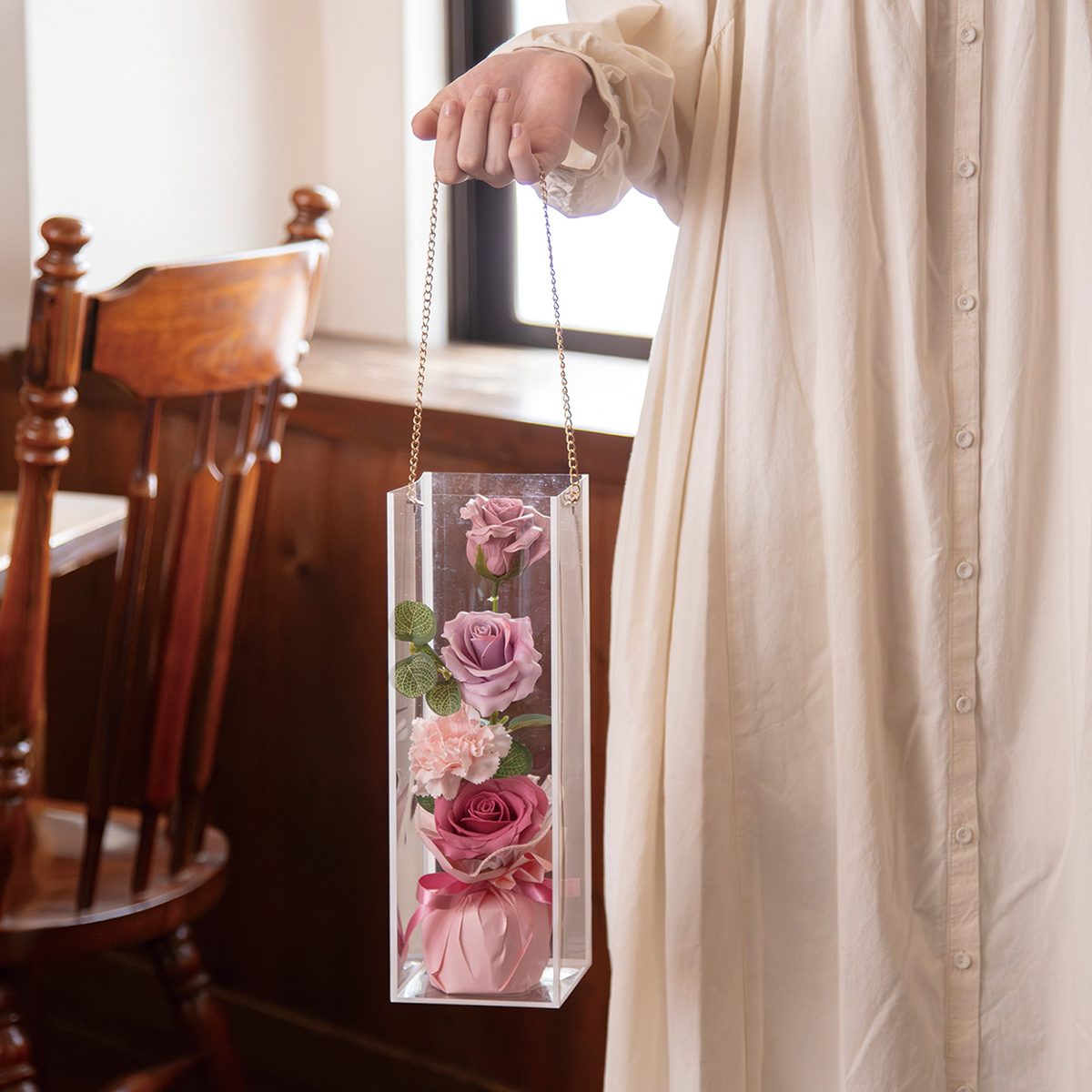 【スペシャルギフト】クリアラインバッグソープフラワー 母の日 お祝い プレゼント