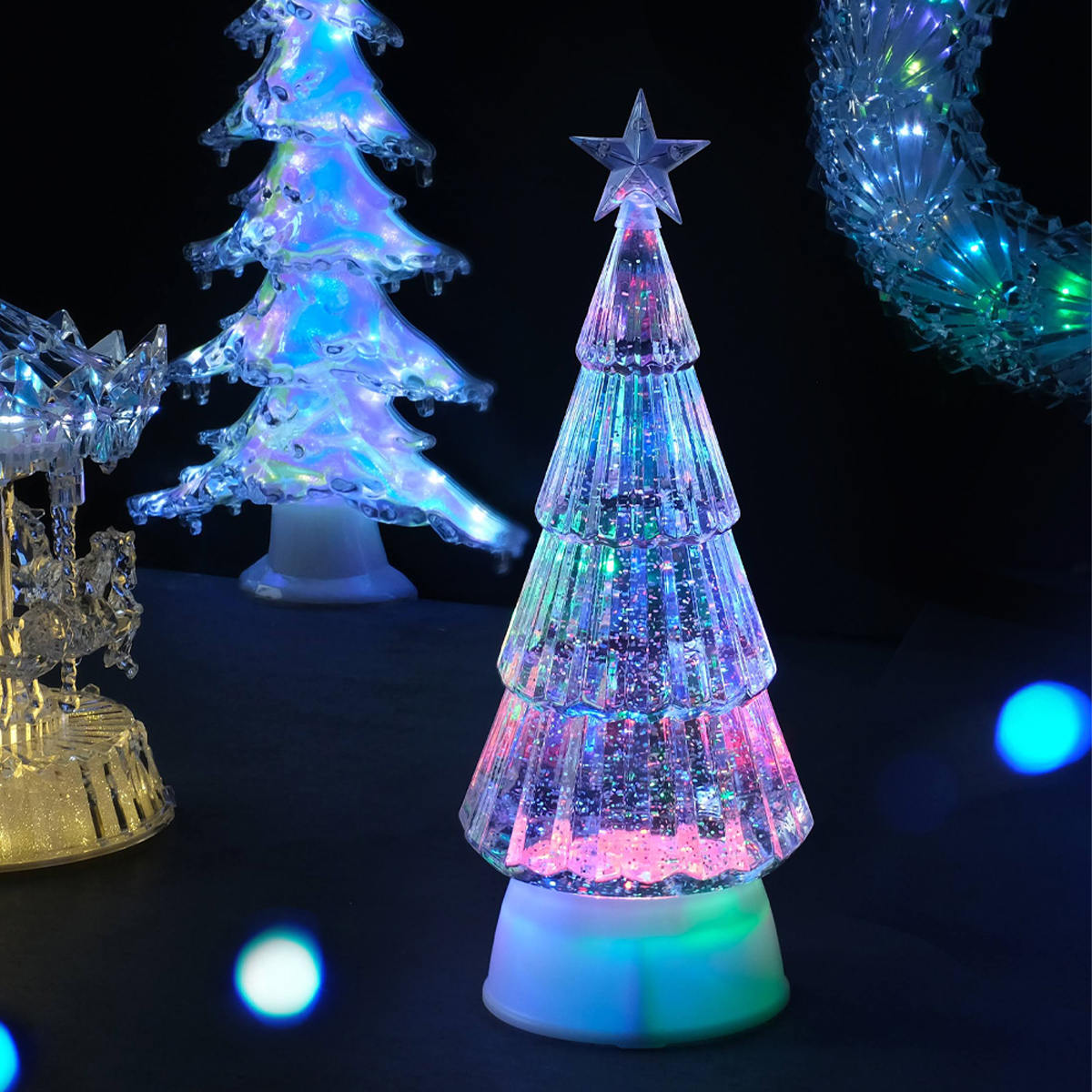 【クリスマス】クリスタルライト メリーゴーランド オブジェ 置物