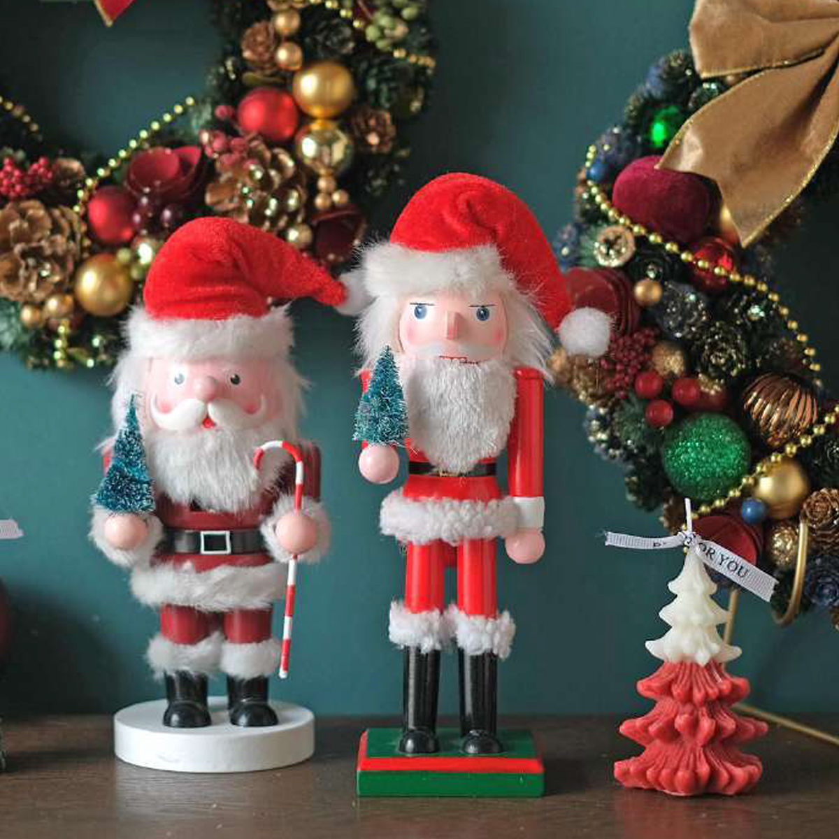 【クリスマス】くるみ割り人形風サンタ ツリー＆ケイン オブジェ 置物
