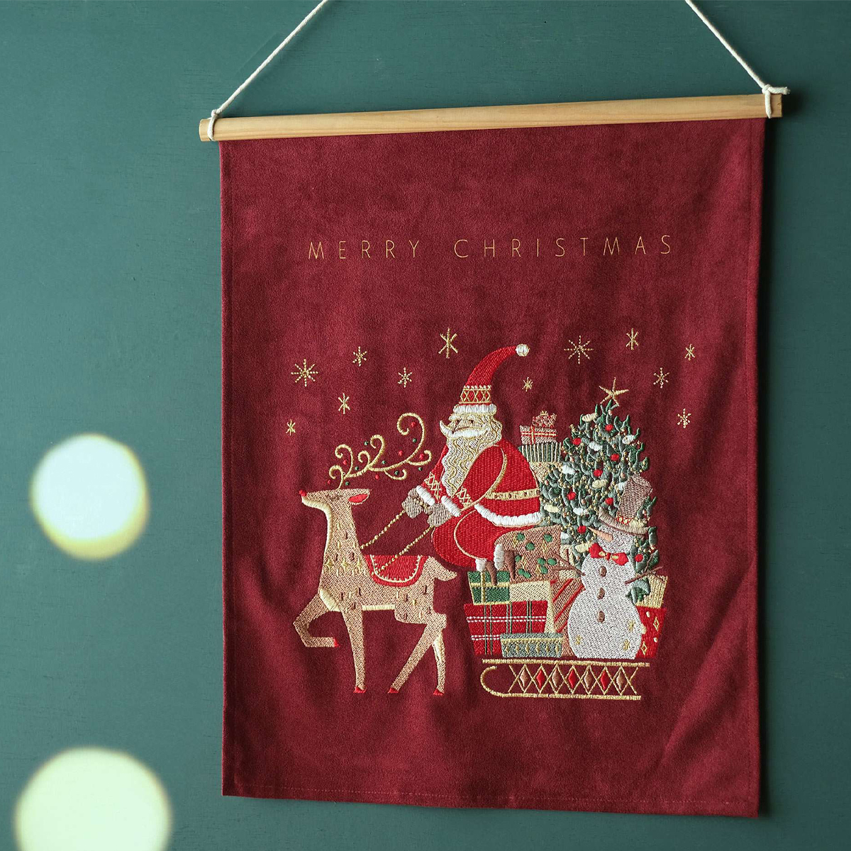 【クリスマス】刺繍タペストリー ワイド M＆L ヴィンテージ・ノエル・フレンズ 壁掛け