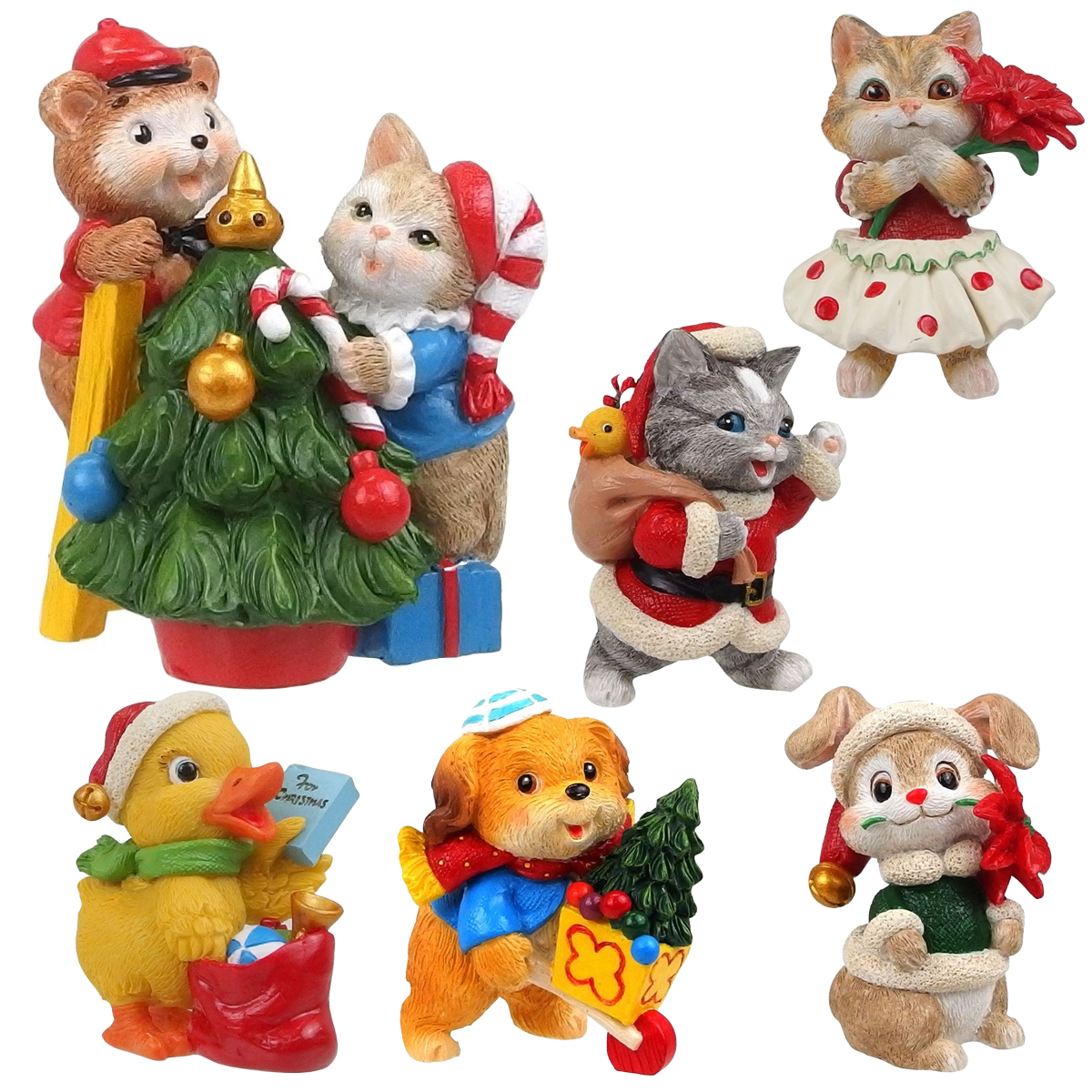 ビンテージアニマルデコレーション クリスマス ネコ