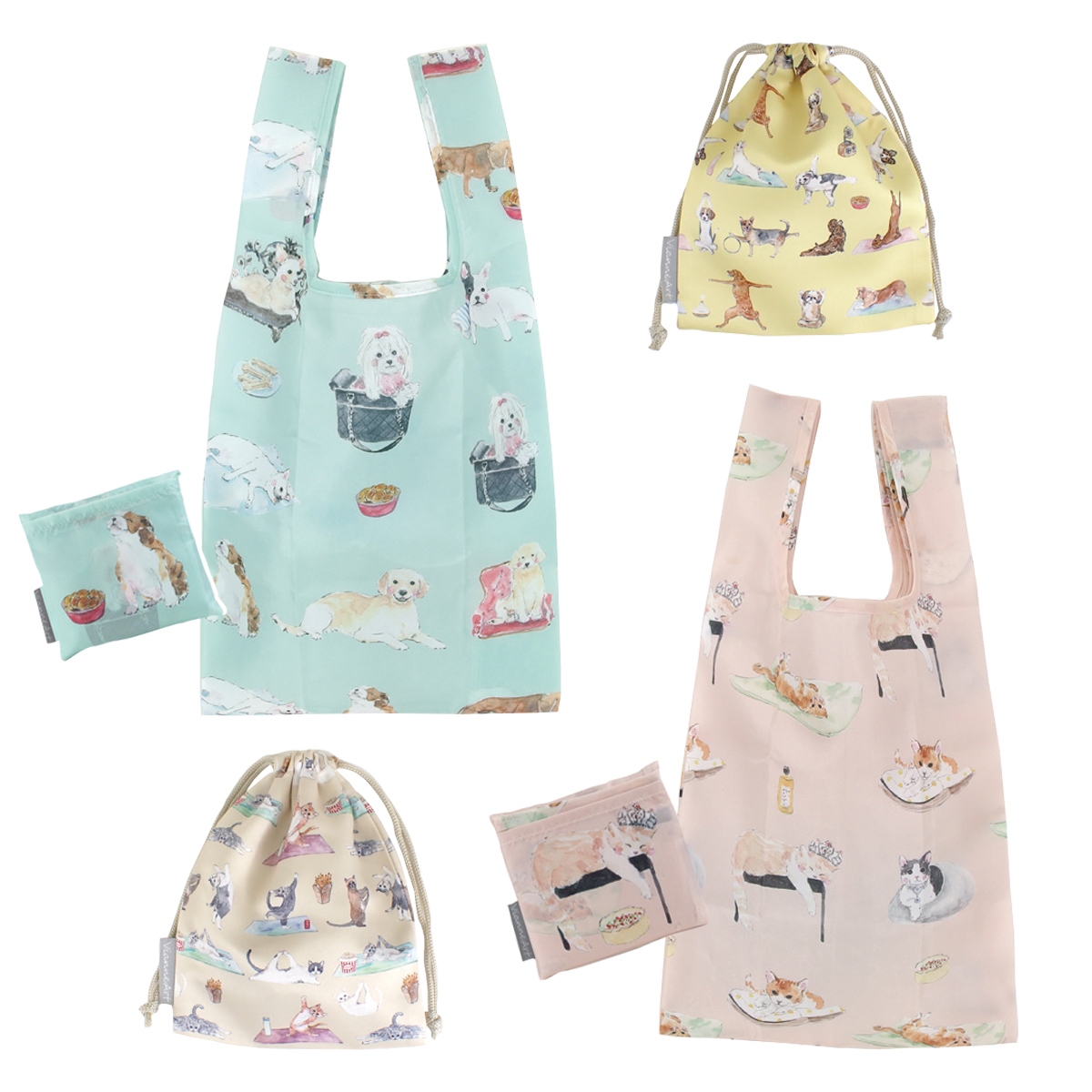 【2月上旬入荷】NyanWoof 巾着ポーチ＆エコバッグ ねこ いぬ 小物入れ