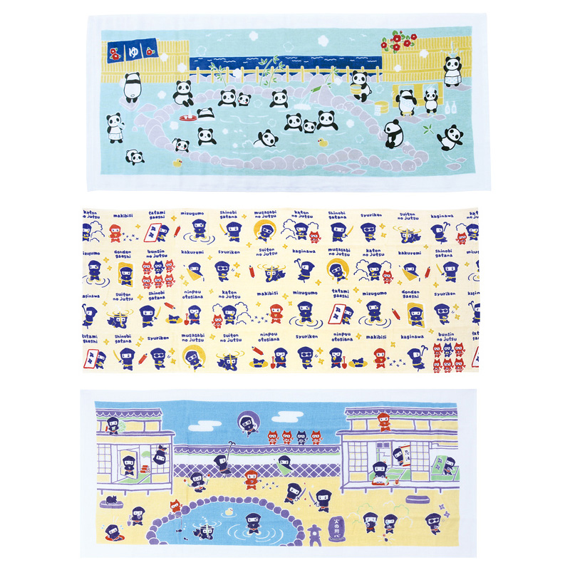 【日本製】おしゃれ手拭いたおる てぬぐい 忍者 温泉パンダ