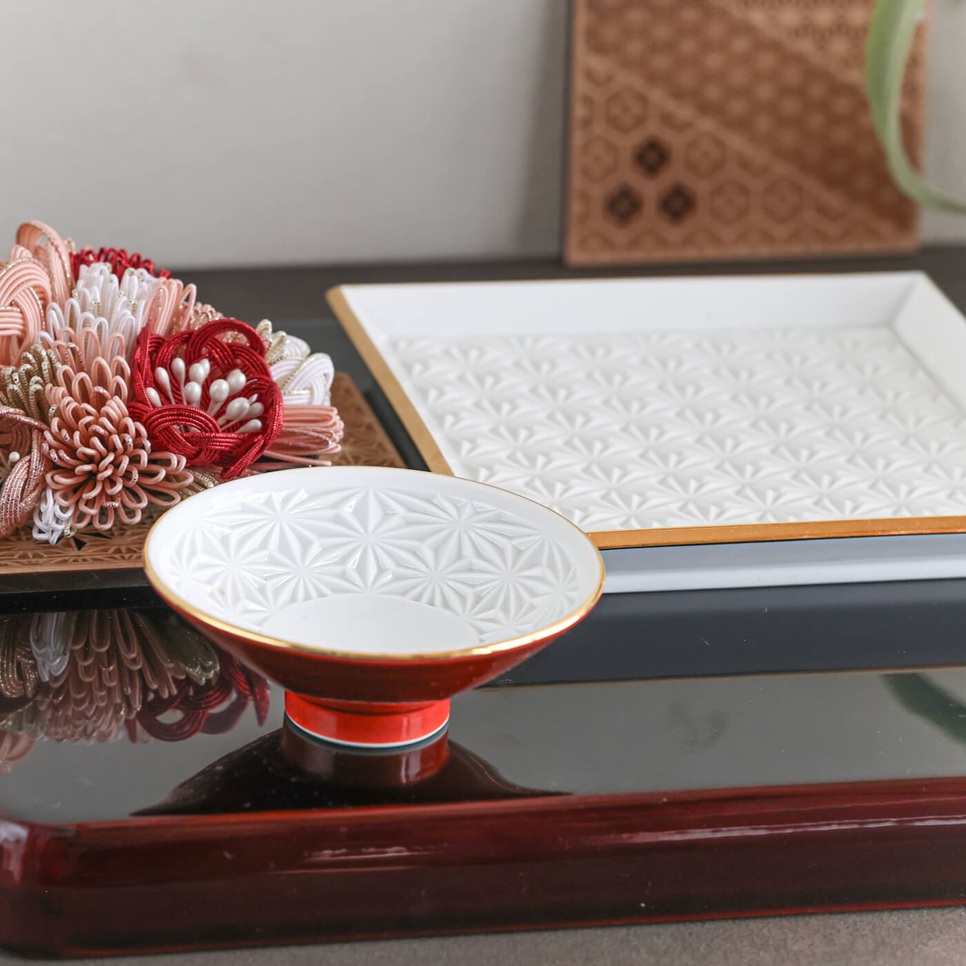 【日本製】翔芳窯 渕金麻 銘々皿・片口・平盃 食器 正月