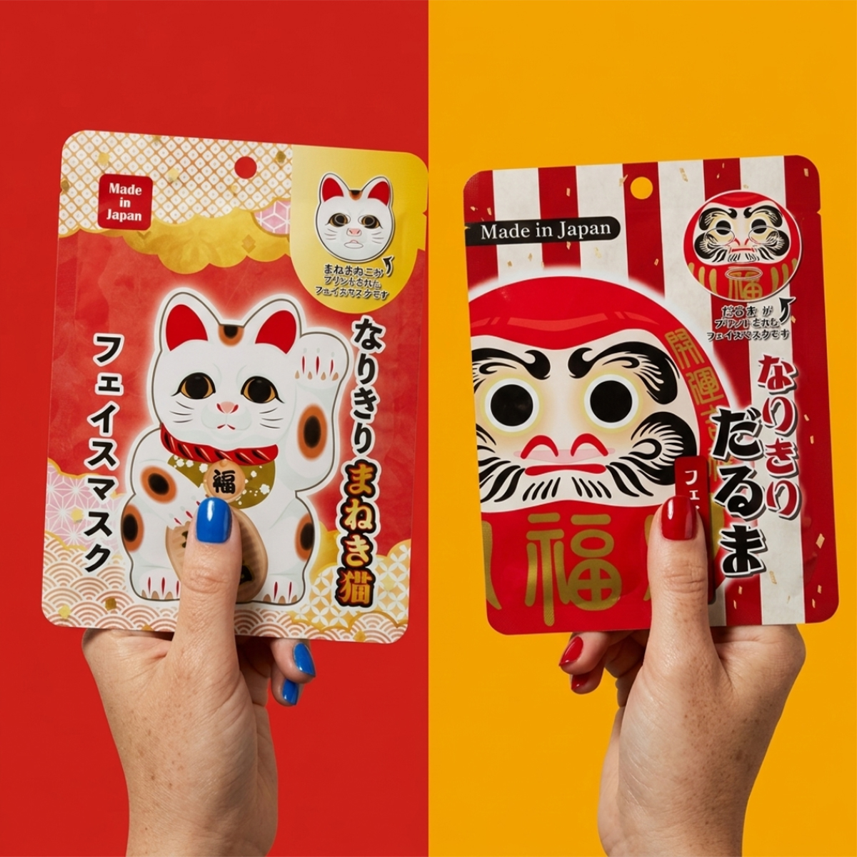 【日本製】JAPANESE DESIGN FACE MASK なりきり招き猫 だるま フェイスマスク日本のお土産 ギフト 配りもの