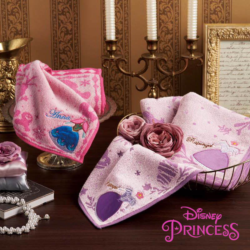 【Disney】ディズニープリンセス ドレス アップリケ刺繍 ミニタオル&フェイスタオル