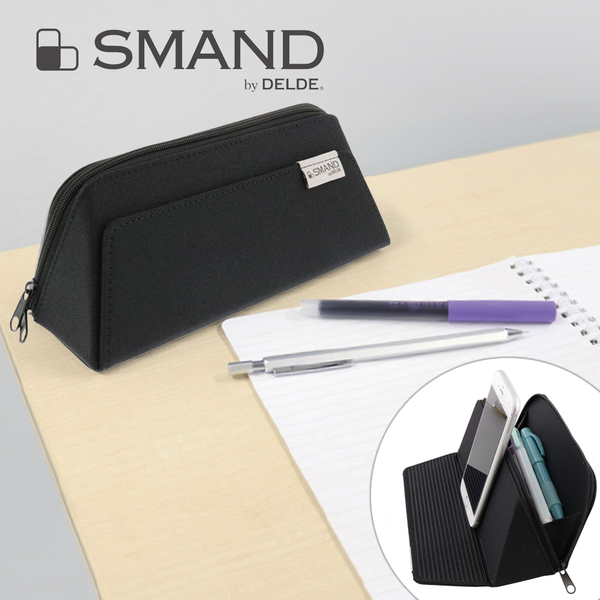【SMAND】ペンケース 筆箱 スマホスタンド付き