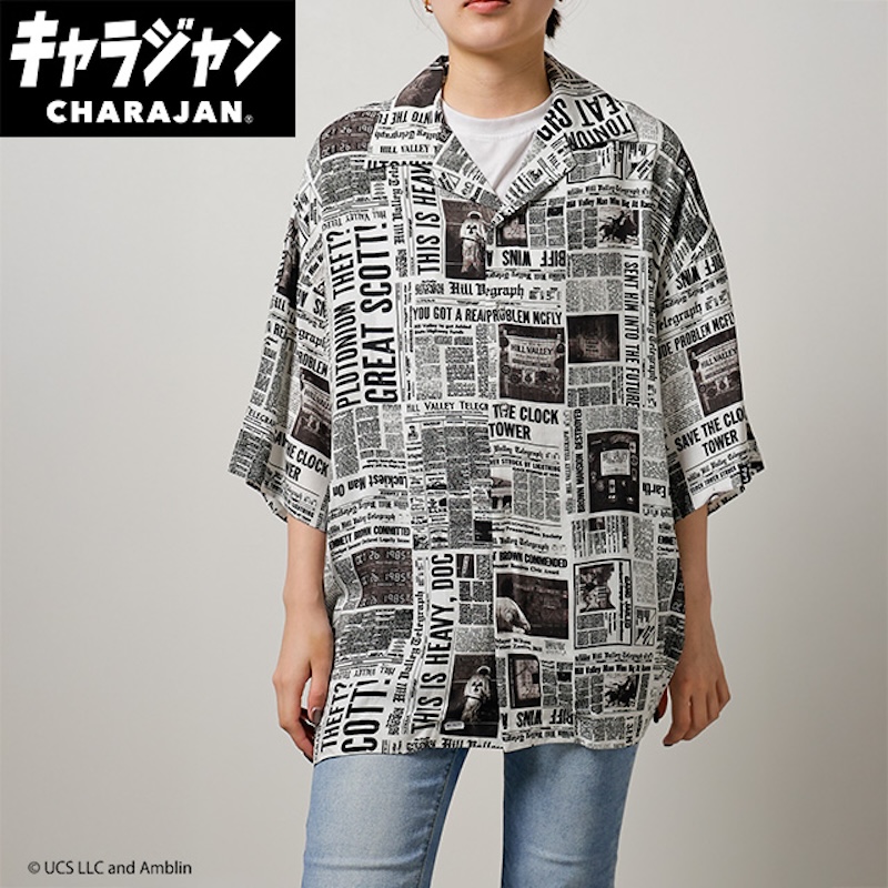 【キャラジャン】バック・トゥ・ザ・フューチャー ニュースペーパー アロハシャツ(M)/(LL)