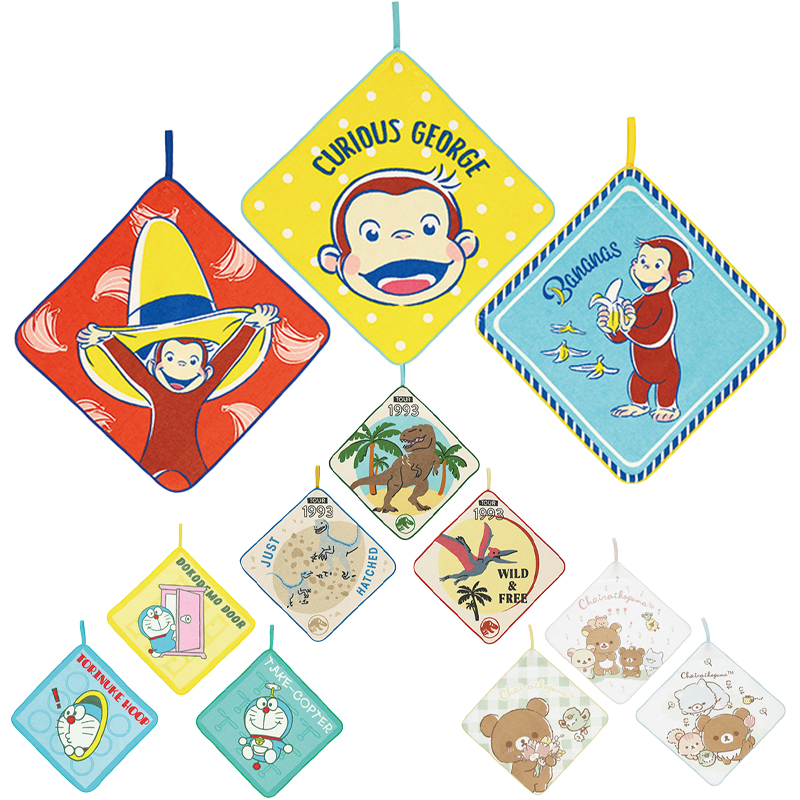 【新学期に】ドラえもん おさるのジョージ ジュラシックワールド リラックマ ループタオル 3枚組