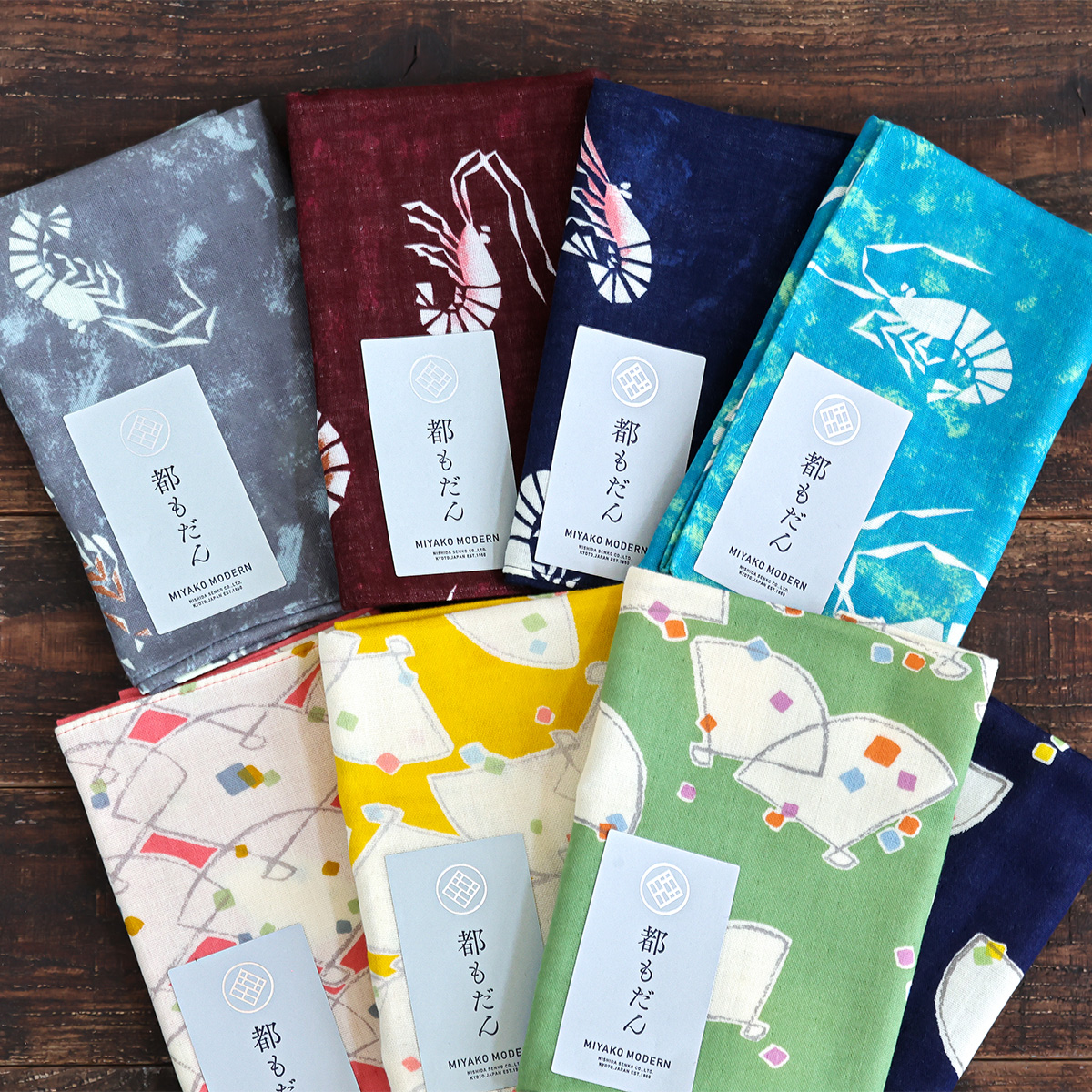 【都もだん】ガーゼハンカチ〈大判〉 海老/扇  日本のお土産 和雑貨