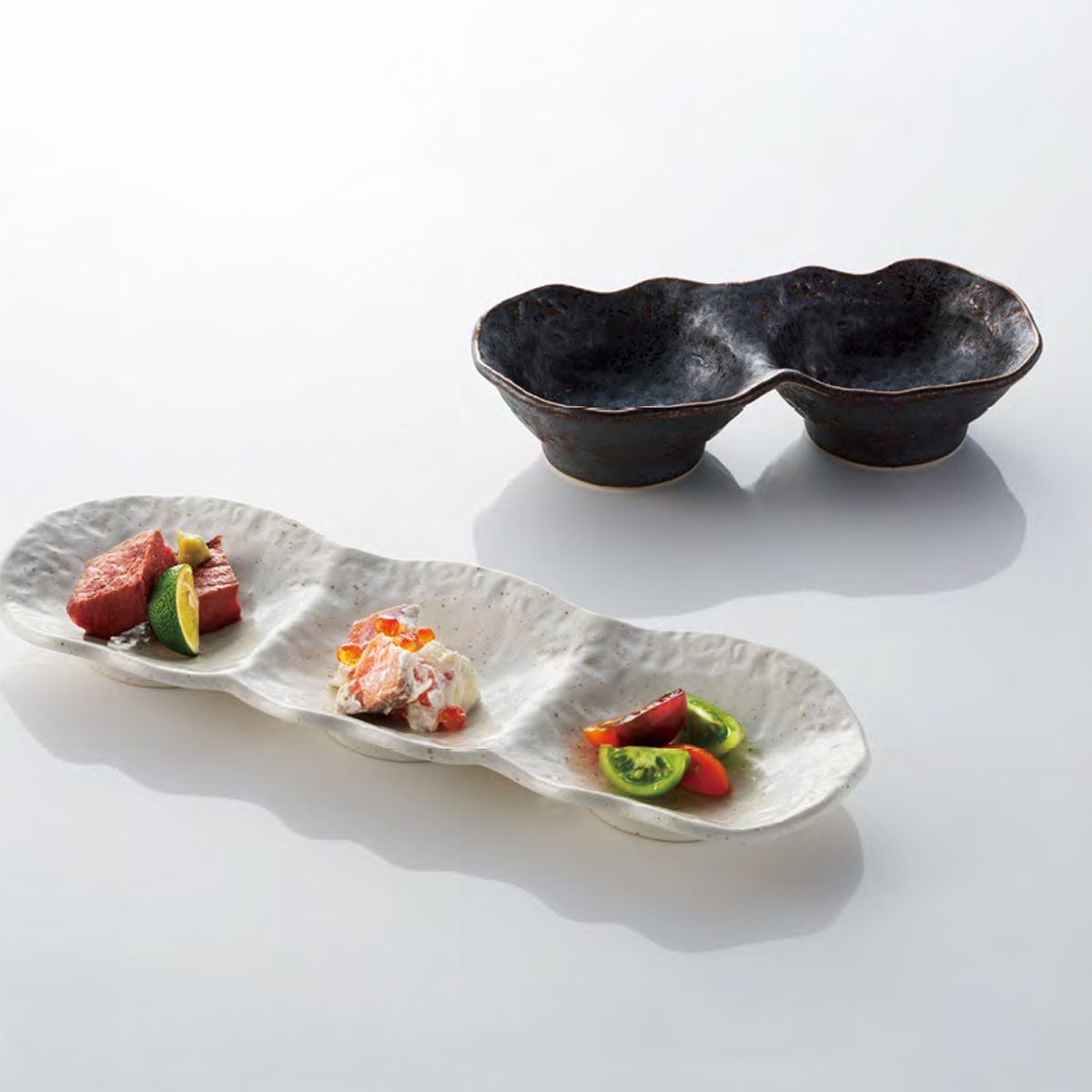 【日本製】饗の器 2つ仕切り皿(深)
