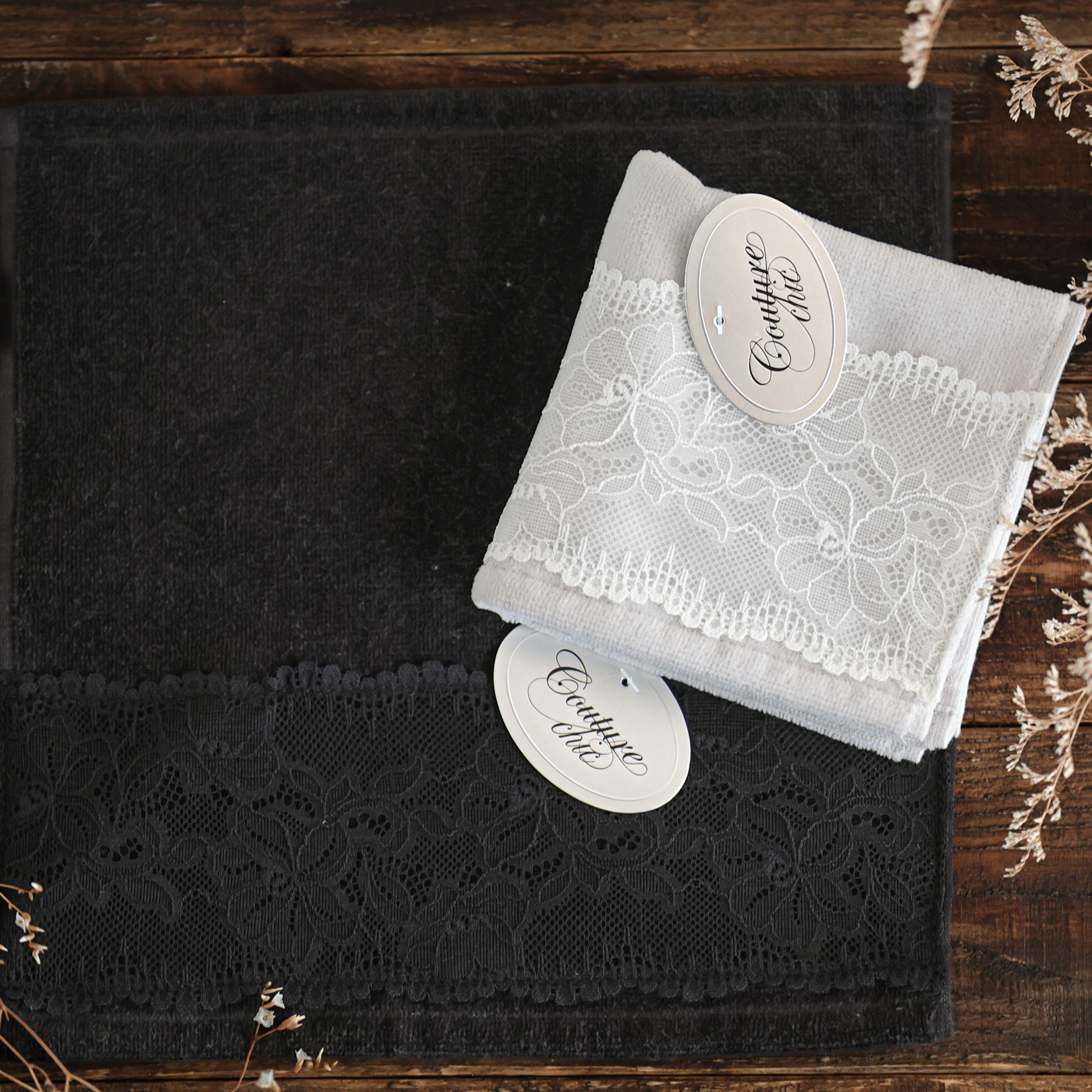 【OCURONE オクローネ】Couture chic リンク タオルチーフ ブラック グレー