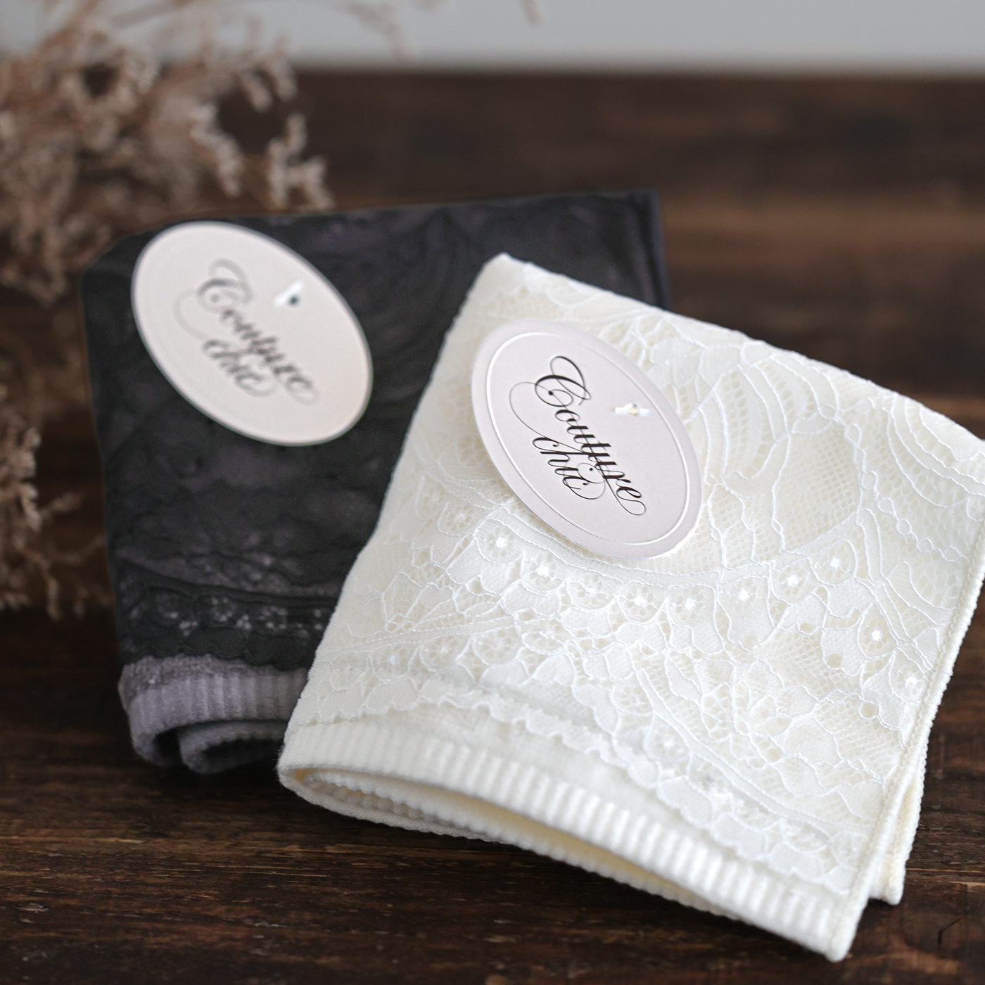 【OCURONE オクローネ】Couture chic アーチ タオルチーフ ブラック オフホワイト