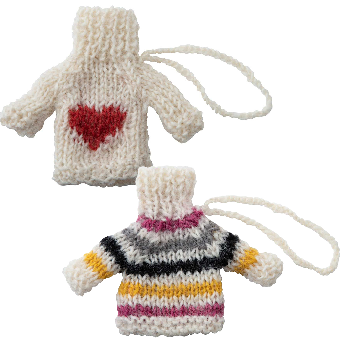 リサイクルウールの手編みミニセーター アソート ハート ストライプ プレゼント PeopleTree