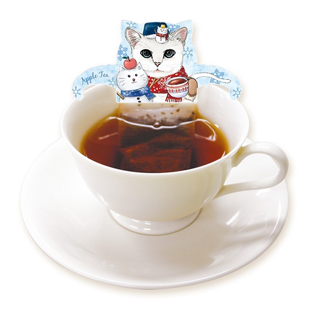 【カップの縁にひっかけるティーバッグ】猫　限定フレーバー ホワイトキャットカフェ（アップルティー）
