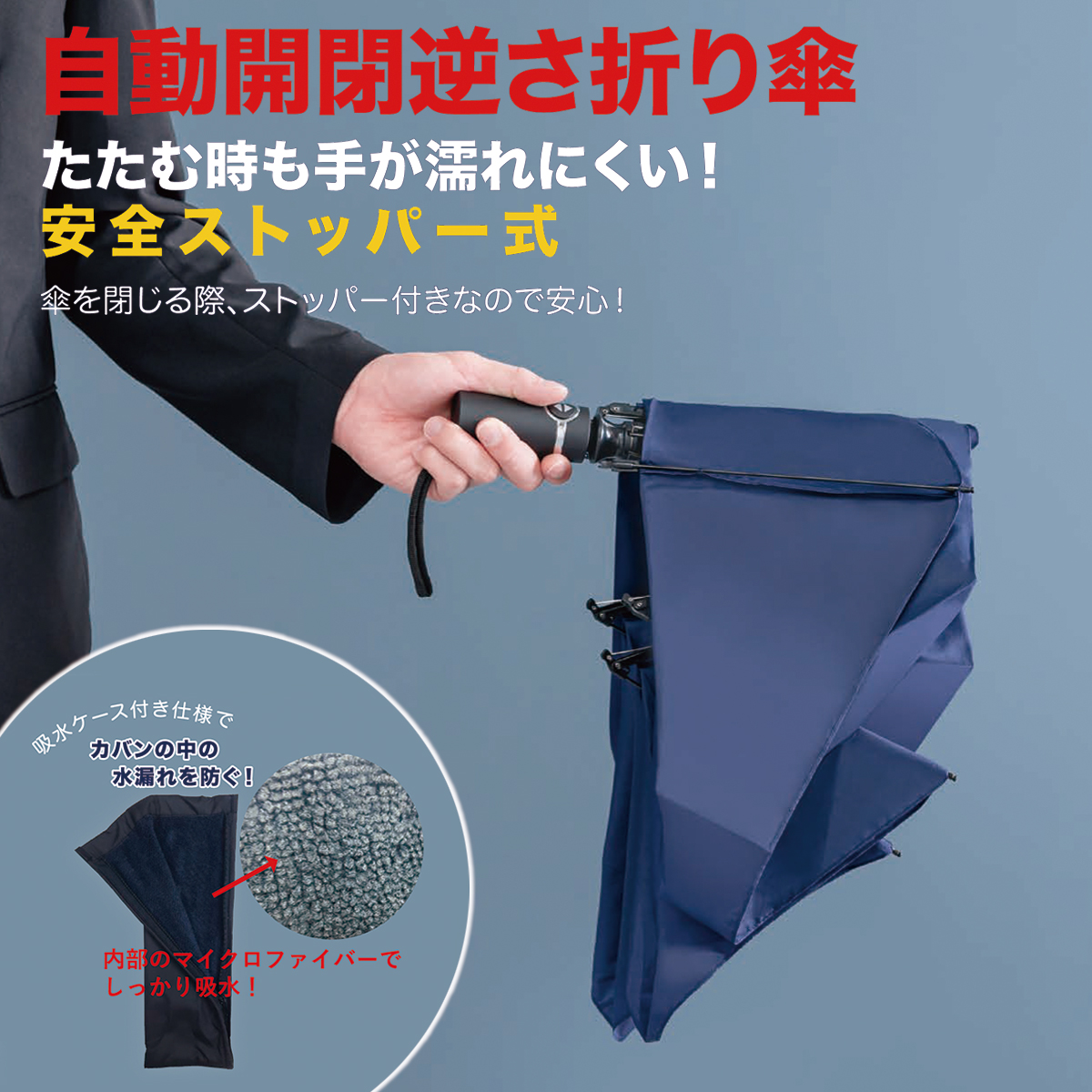 【中谷】自動開閉逆さ折傘 大人 折り畳み傘 吸水ケース付き