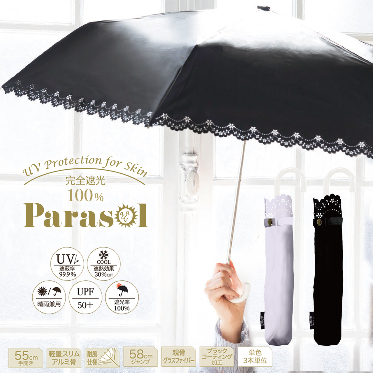 【中谷】UVフラワーヒートカット 長傘&折りたたみ傘 晴雨兼用 耐風