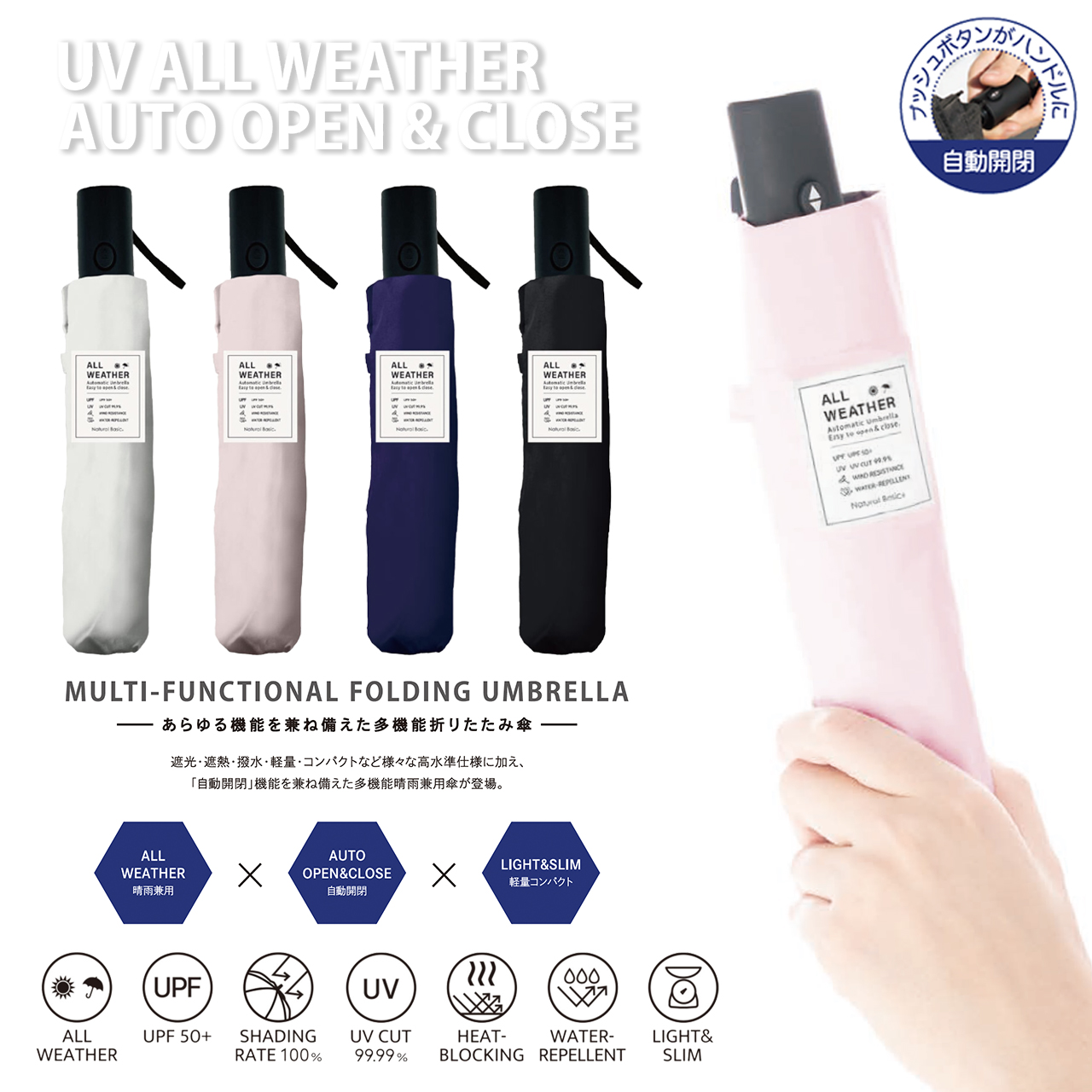 【中谷】UV オールウェザー 自動開閉折傘 折りたたみ傘 晴雨兼用×自動開閉×軽量コンパクト