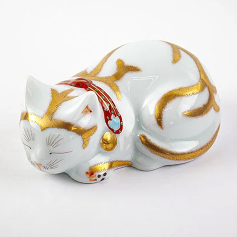 賞美堂本店 ITEM COLLECTION 色絵ねむり子猫 置物 日本製