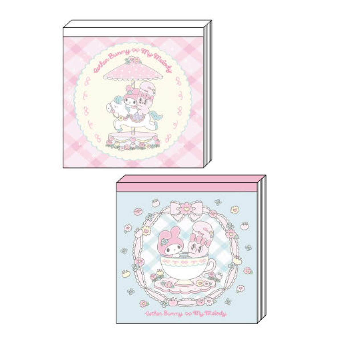 《予約：12月発売、受注締切10月7日》スクエアメモ エスターバニー×マイメロディ2 ピンク ブルー