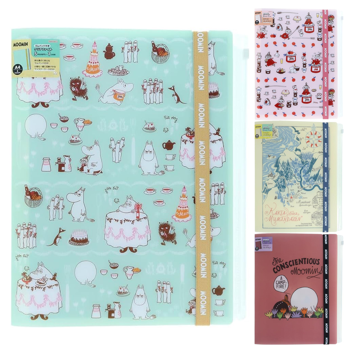 MOOMIN ムーミン ゴムバンド付きクリアファイル5P ファスナーポケット