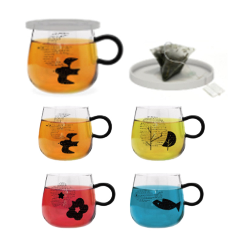 ラウンド耐熱ガラスマグ シリコン蓋付き ティーバッグを置ける マグカップ