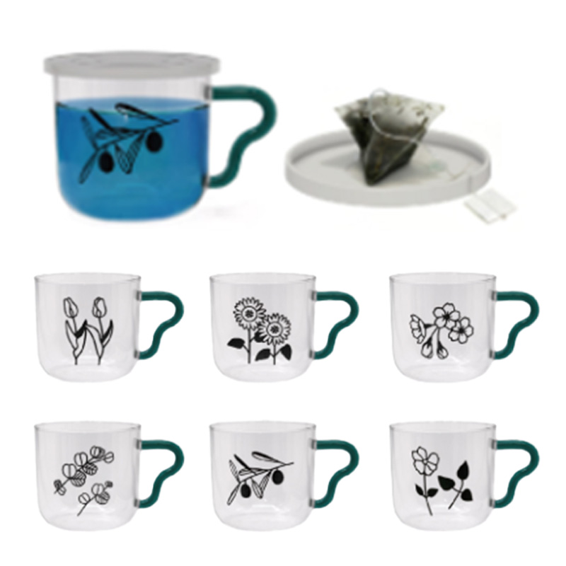 P型耐熱ガラスマグ  ティーバッグを置けるシリコン蓋付き マグカップ