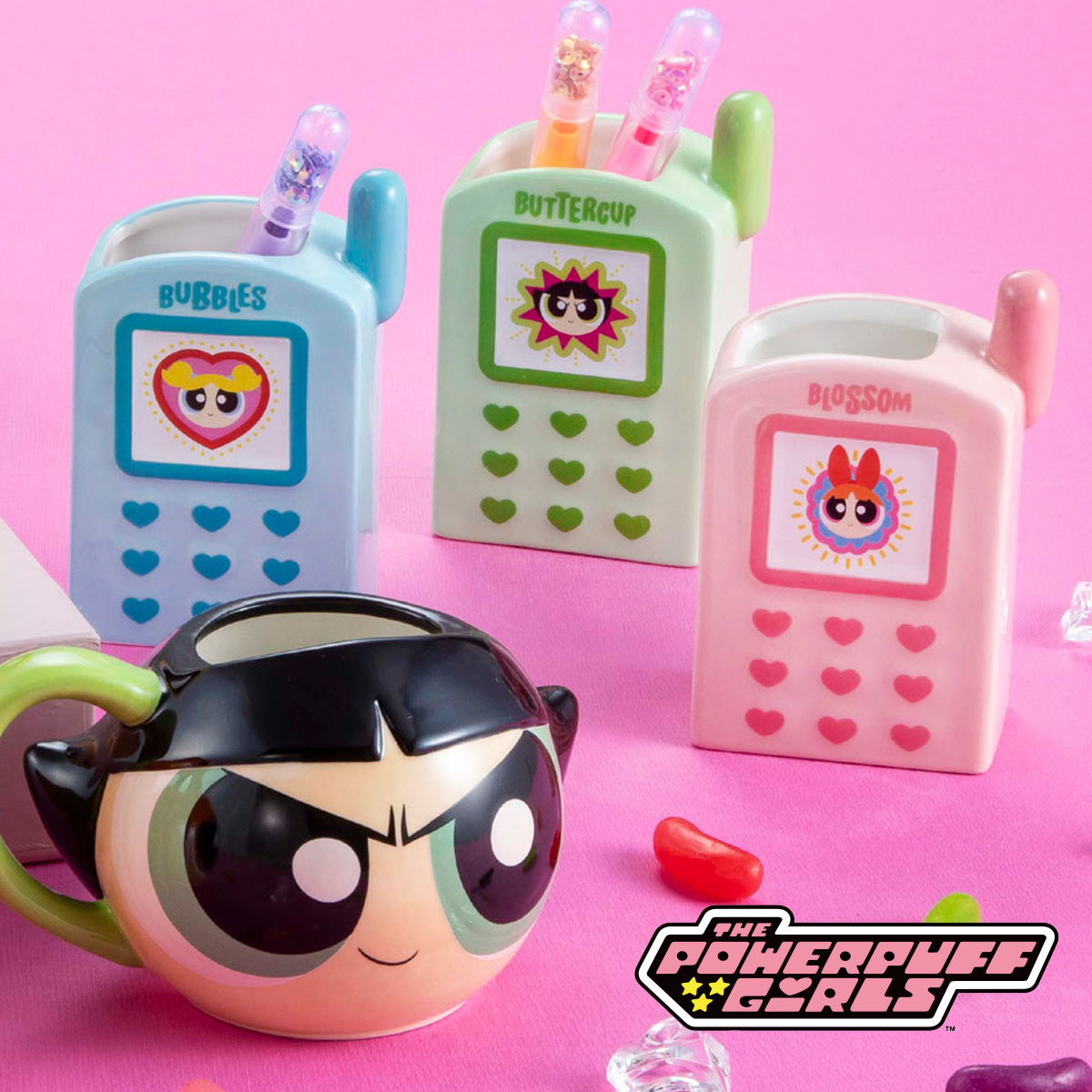 【パワーパフガールズ】ガラケー型ペンスタンド ペン立て