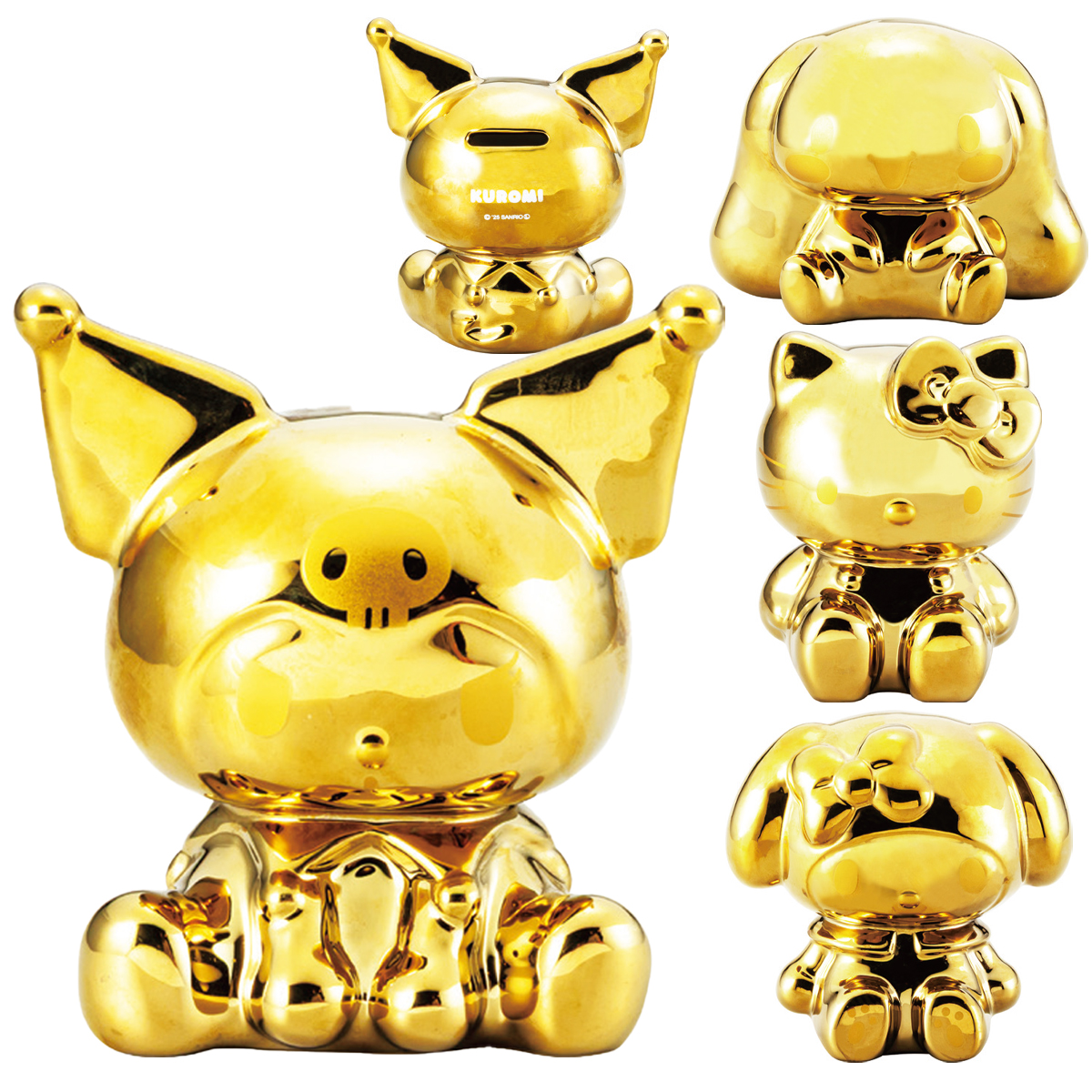 【サンリオ】貯金箱 ゴールド ハローキティ&シナモロール&マイメロディ&クロミ