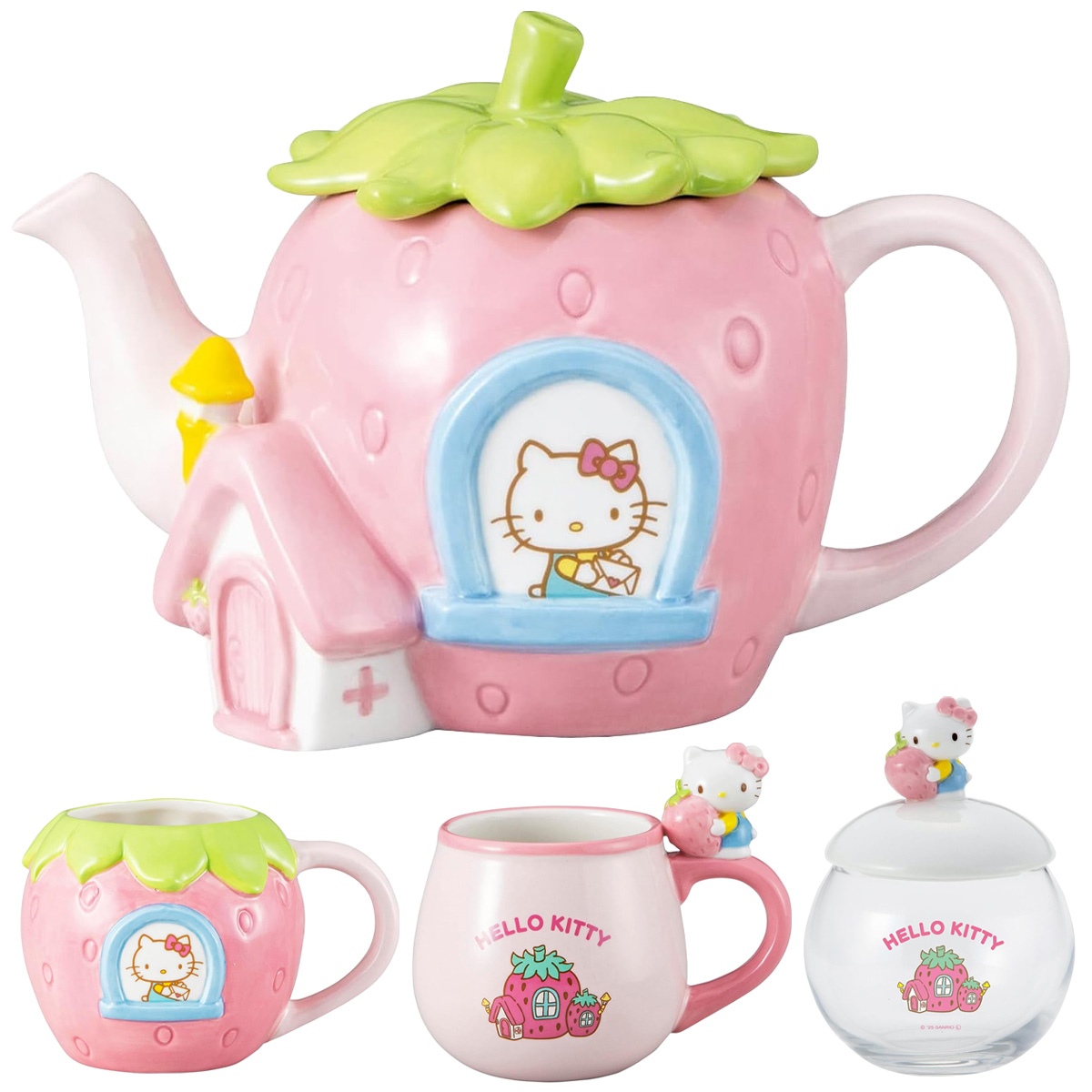 【サンリオ】ハローキティ いちごのおうち キャンディポット&ティーポット&マグカップ