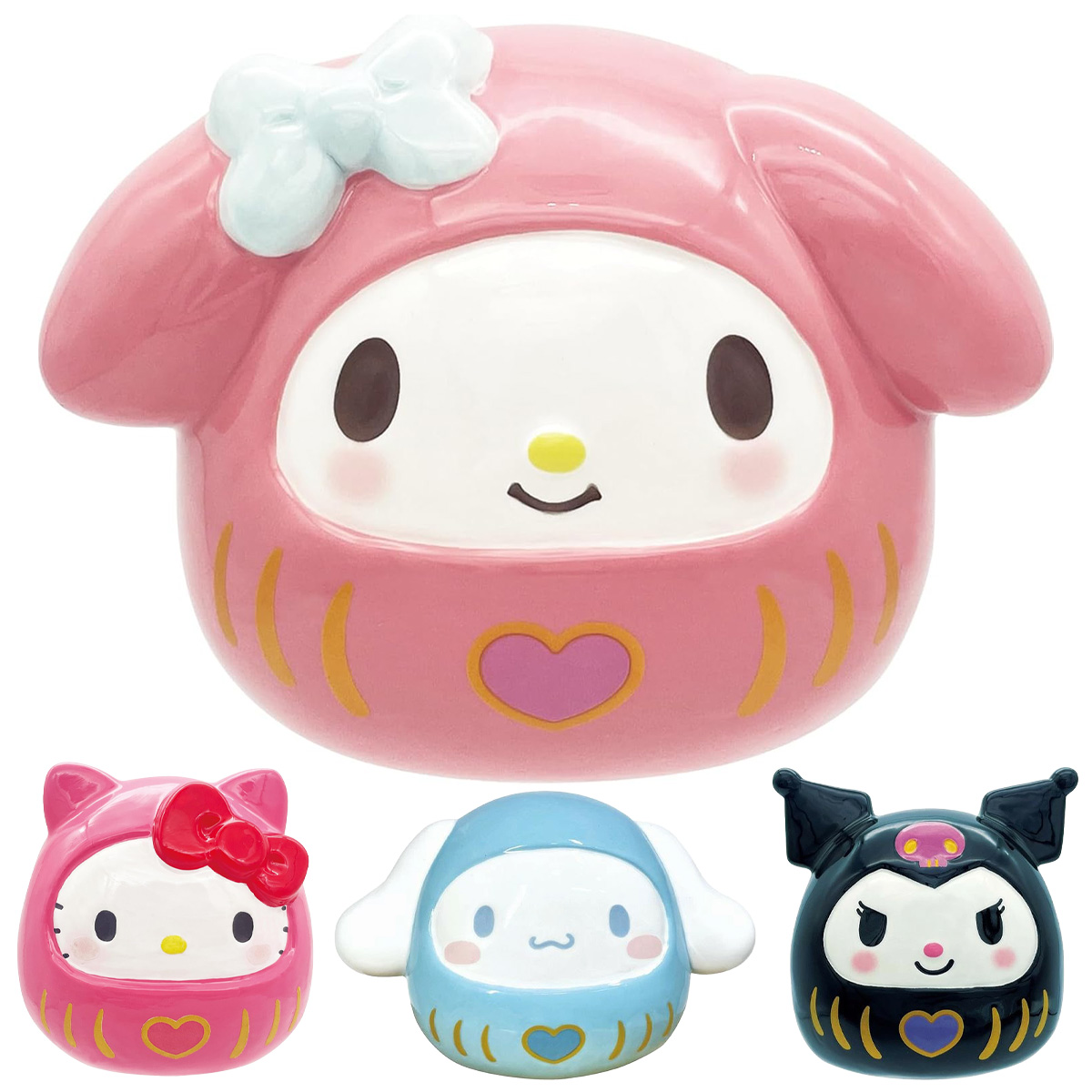 【サンリオ】貯金箱 だるま ハローキティ&シナモロール&マイメロディ&クロミ