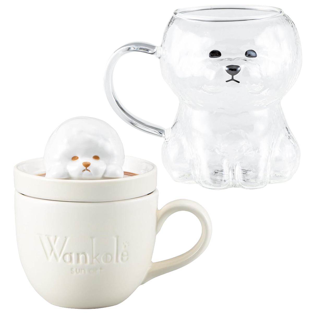 【Wankole】ワンコレ ビションフリーゼ ガラスマグ&ラテアートマグ マグカップ