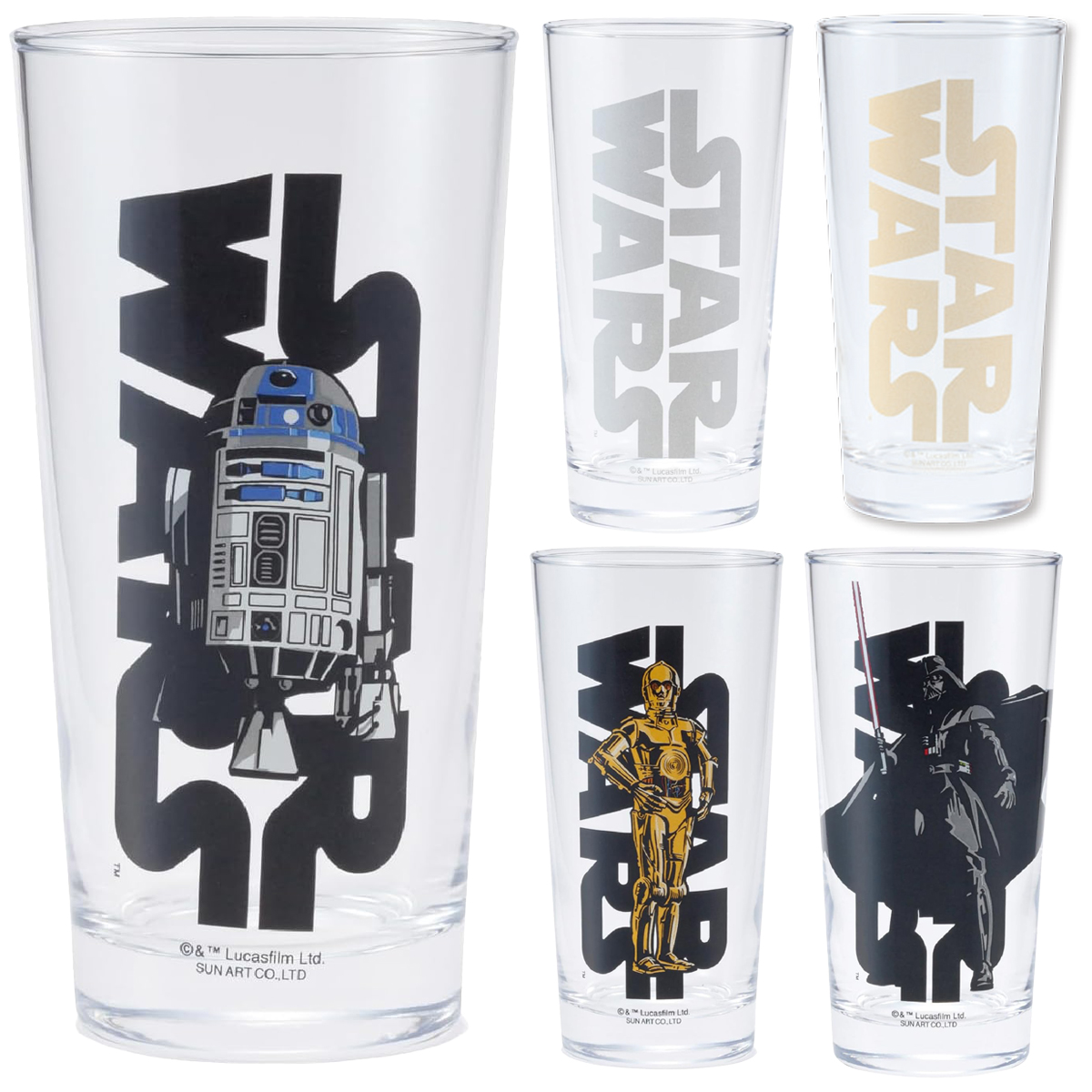 【スター・ウォーズ】グラス STARWARSロゴ／ダース・ベイダー／R2-D2 日本製
