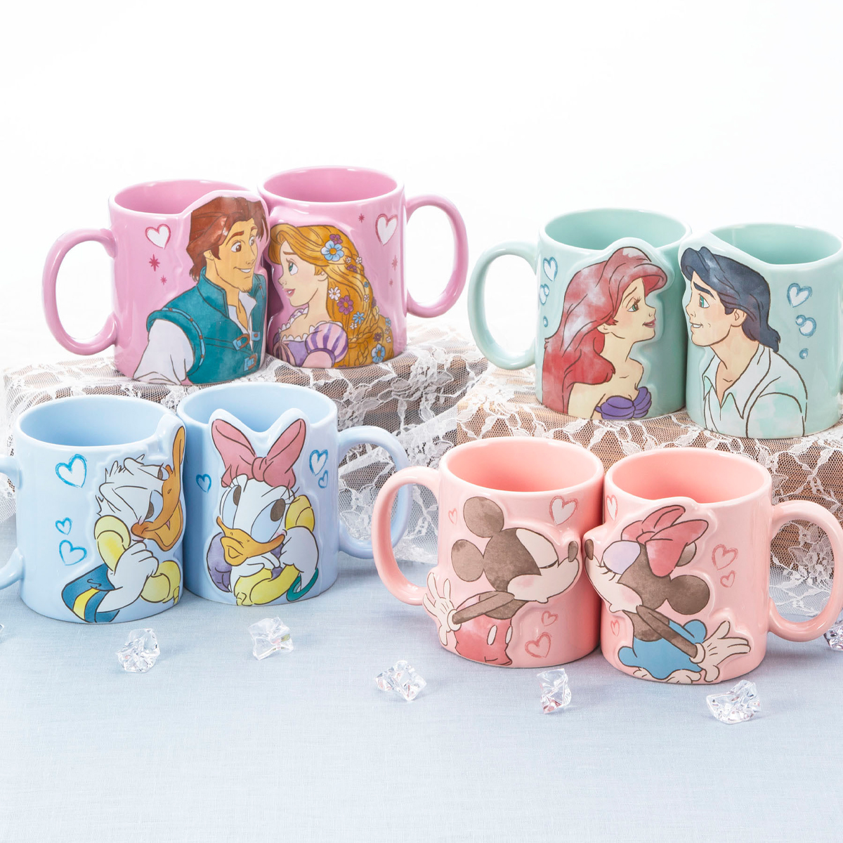 【Disney】ディズニー ペアマグカップ アリエル&ラプンツェル&美女と野獣