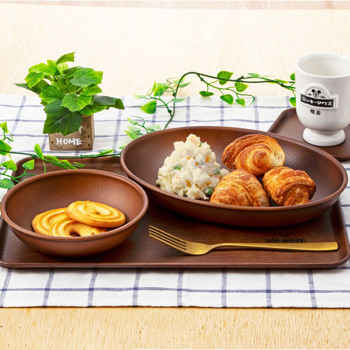 【Disney】ディズニー ミッキーマウス喫茶 木目 トレー&プレート 食器 皿