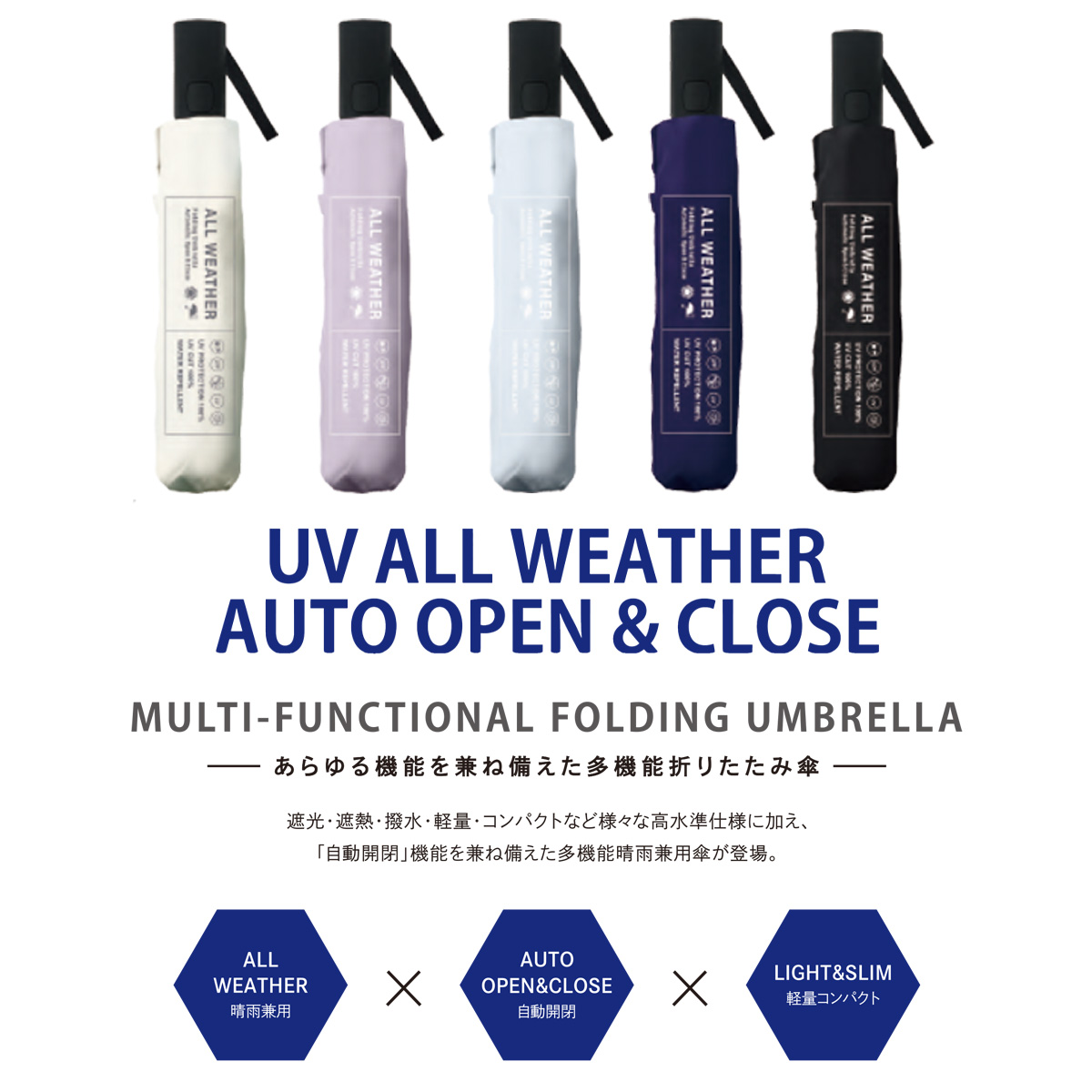 UV55cmオールウェザー自動開閉 折りたたみ傘 晴雨兼用 遮光率100% UPF50+
