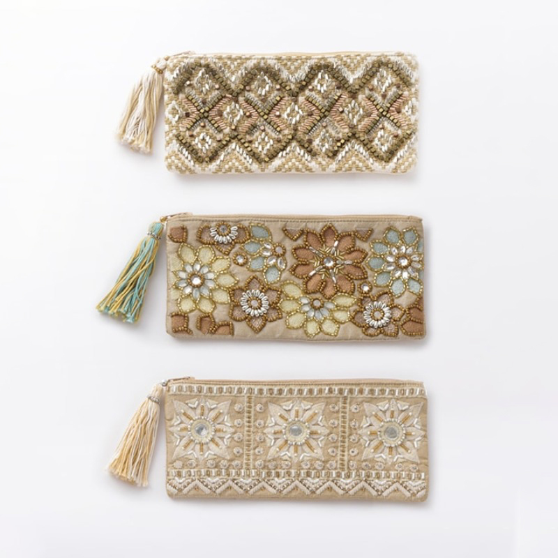 【東京かんかん】ビーズ刺繍 横長ポーチ ハンドメイド