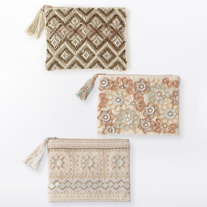 【東京かんかん】ビーズ刺繍フラットポーチ ハンドメイド