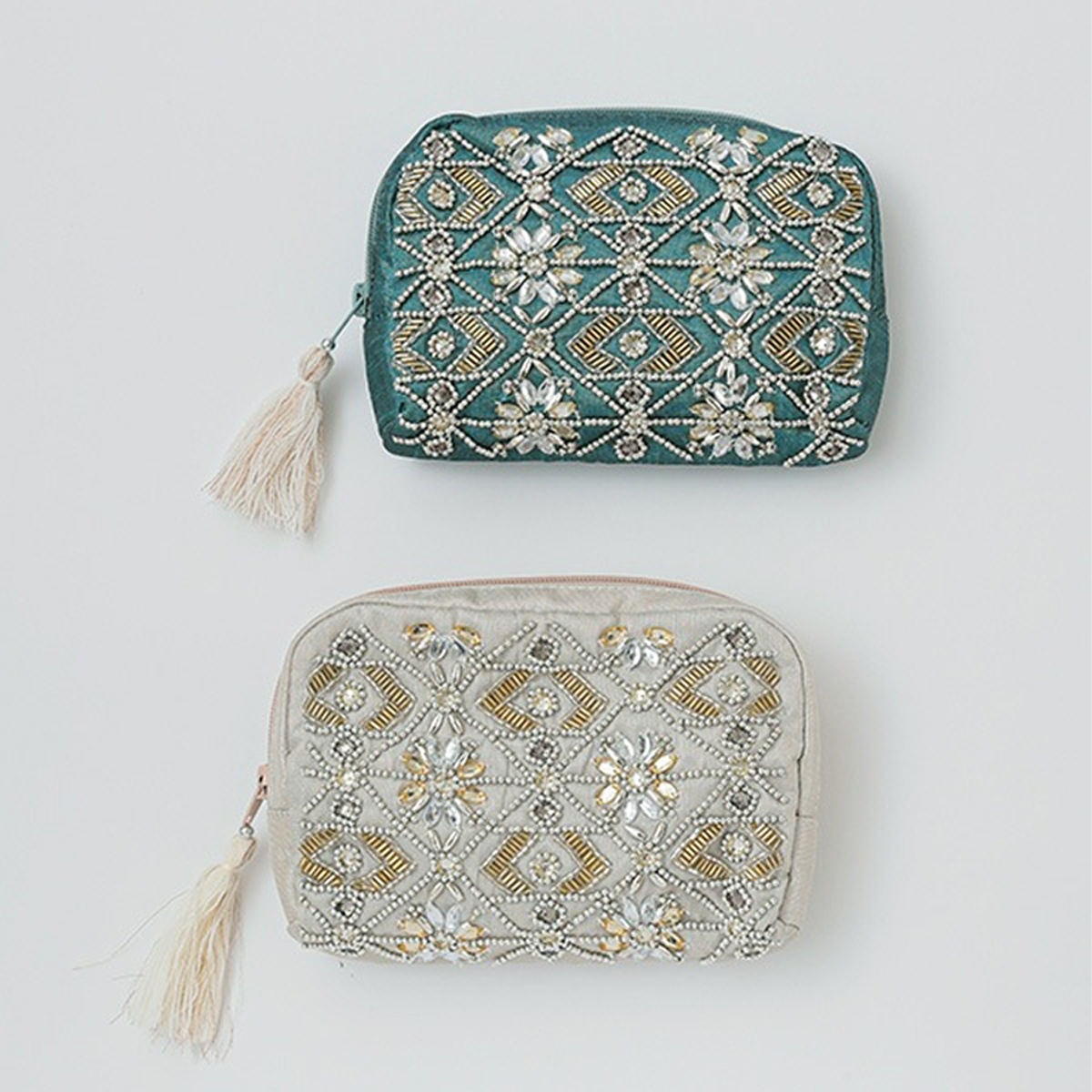 【東京かんかん】ビーズ刺繍ポーチ 小物入れ 化粧ポーチ