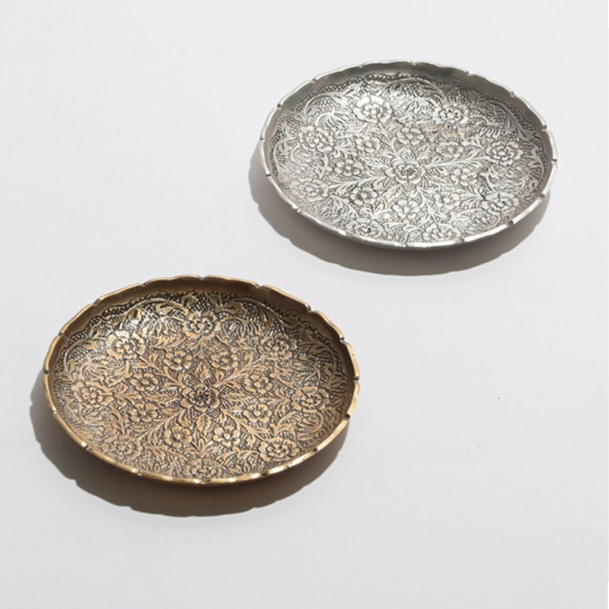 【東京かんかん】ブラスラウンドプレートL ゴールド シルバー アンティーク風 アクセサリートレー